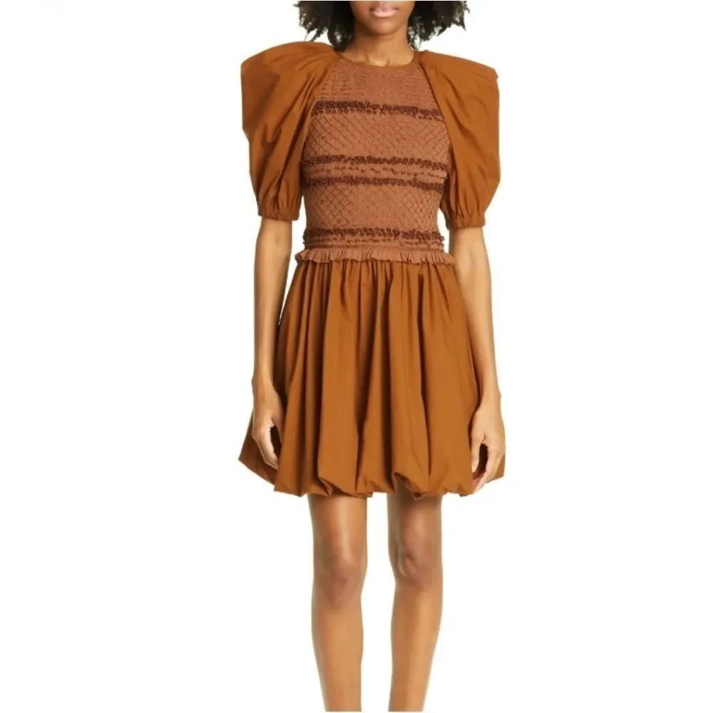 Ulla Johnson Kali Smocked Bubble mini dress sandstone fall colors NEW sz 4
